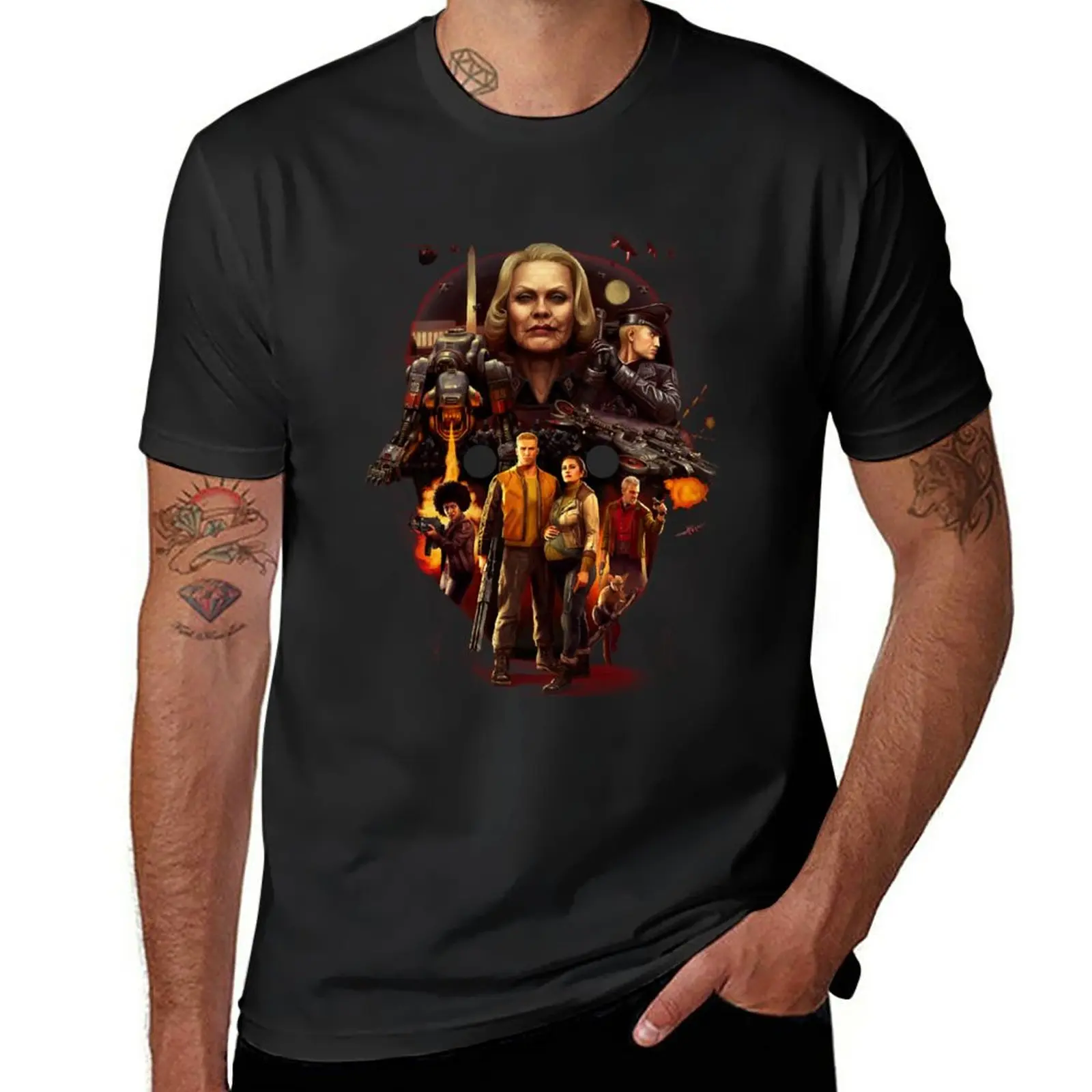 New Wolfenstein 2 (Wolfenstein 2 Elite Soldat Shape Collage) T-Shirt Magliette Pesanti Magliette A Maniche Corte Per Uomo