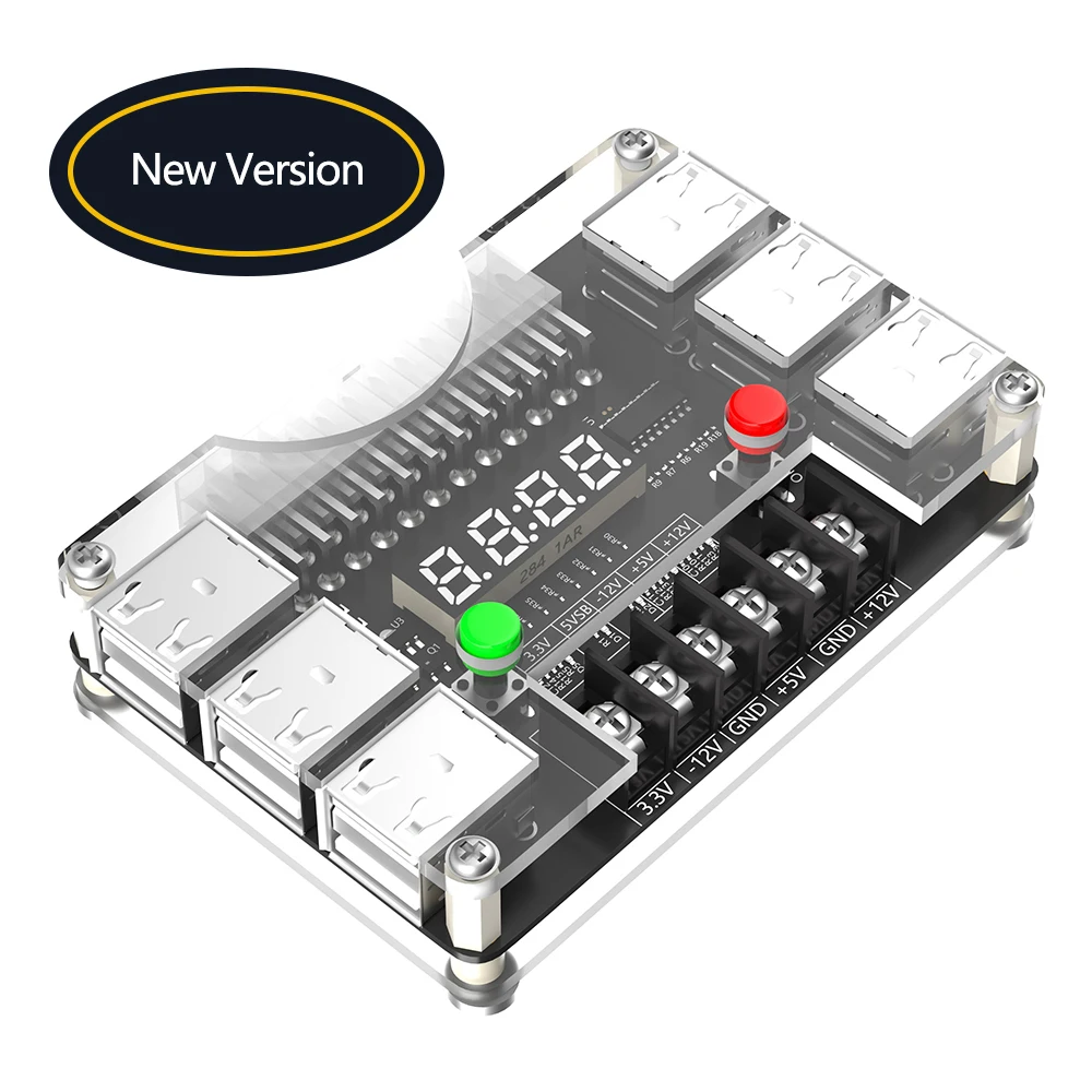 Nuova Versione Atx Power Supply Breakout Board E Kit Custodia In Acrilico Con Tensione Di Uscita 3.3V, 5V, 12V,-12V E 12 Porte Usb, 3A Max