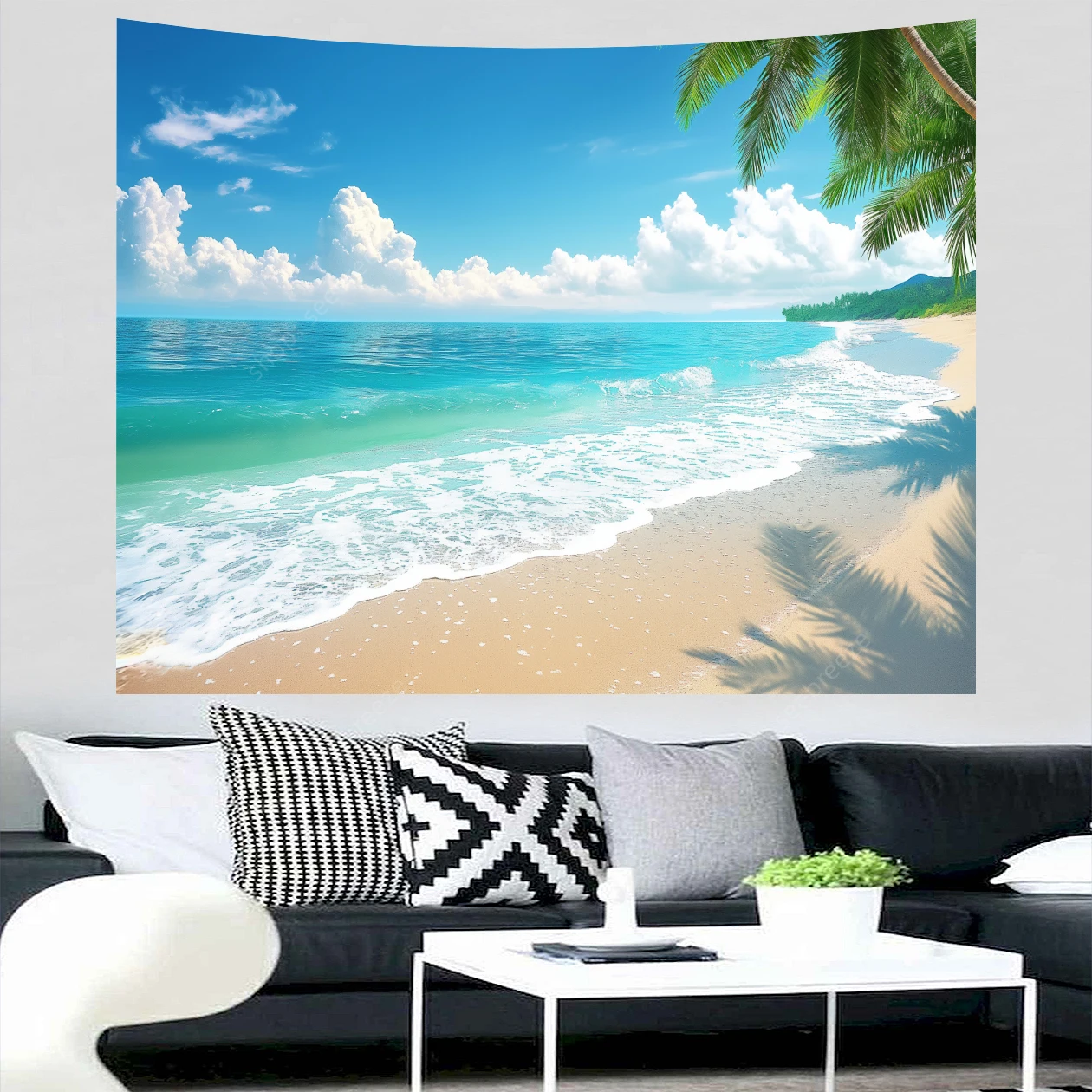 Sunny Beach Tapestry Tropical Seaside Island Palme Waves Wall Tapestry Art For Bedroom Home Decor Sofa Coperta Yoga Mat