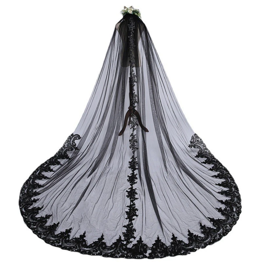 Nuovo Arrivo 3 Metri Cattedrale Veli Da Sposa Lungo Pizzo Nero Velo Da Sposa Accessori Da Sposa Sposa Veu Velo Da Sposa Velo Sposa