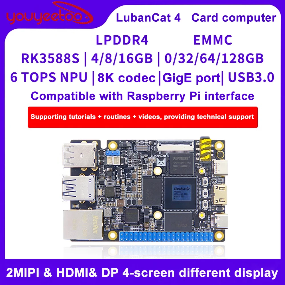 Lubancaat 4 Card Computer Rockchip Rk3588S Scheda Di Sviluppo Porta Di Rete Gigabit 16Gb Ram 128Gb Emmc Sostituisce Raspberry Pi