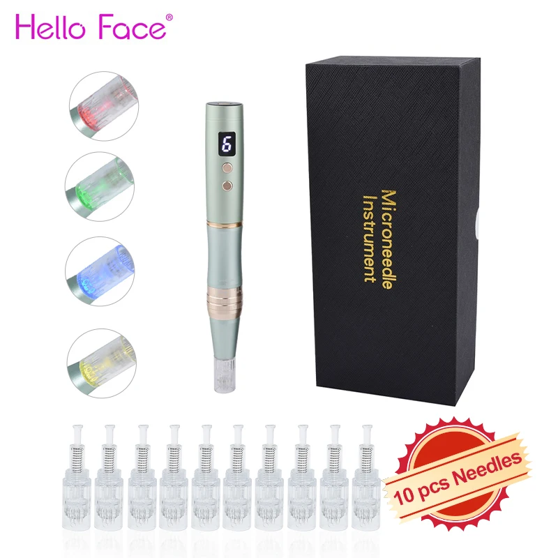 Hello Face Ricaricabile Micro Ago Derma Pen 4 Colori Led Light Skin Needling Pen Led Photon Beauty Machine