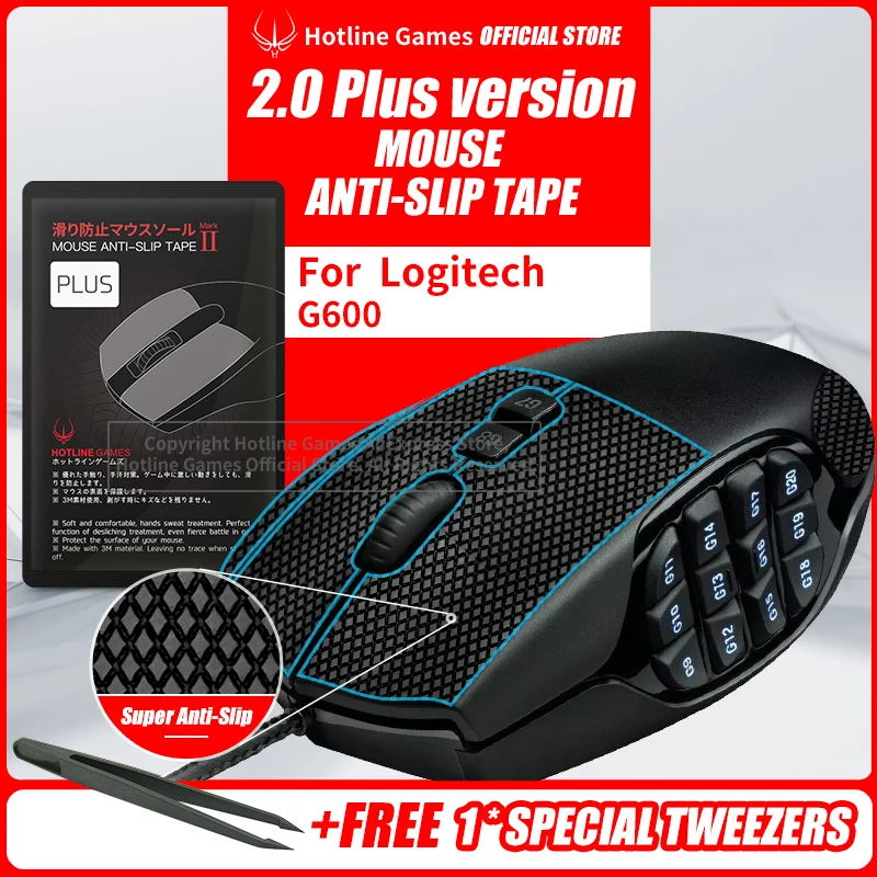 Hotline Games 2.0 Plus Mouse Grip Tape Per Logitech G 600 Mmo Gaming Mouse Nastro Antiscivolo, Aggiornamento Grip, Pretagliato, Facile Da Applicare