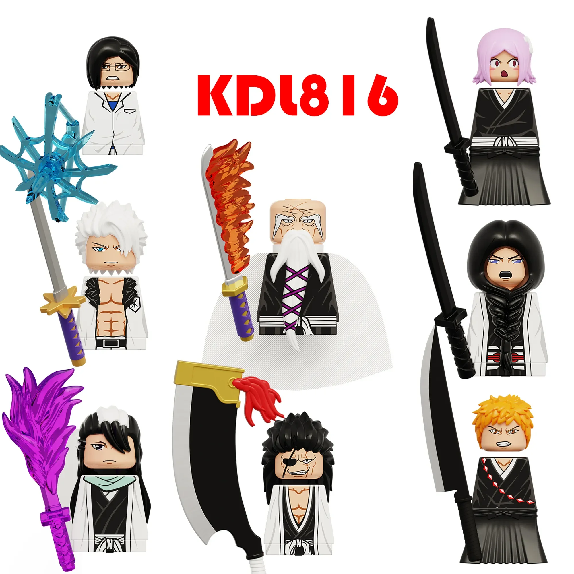 Kdl816 Bleach Building Blocks Retsu Yamamoto Toushirou Kenpachi Byakuya Yachiru Uryuu Ichigo Action Figures Giocattoli Per Bambini Regali