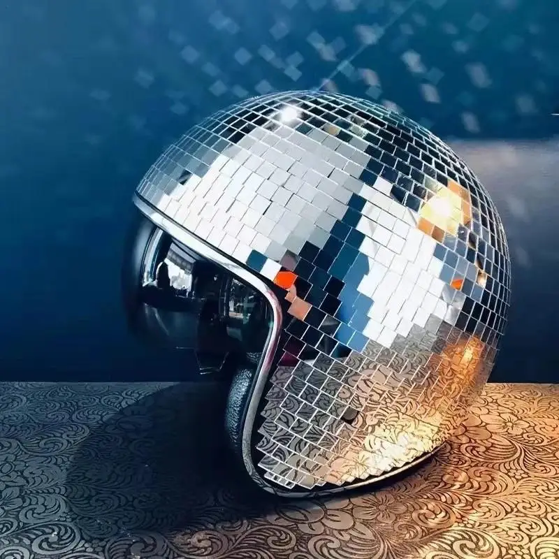New Disco Ball Helmet Mirror Glitter Ball Helmet Hat Per Club Bar Party Caschi Da Moto Riflettenti In Vetro Pieno Per Cowboy