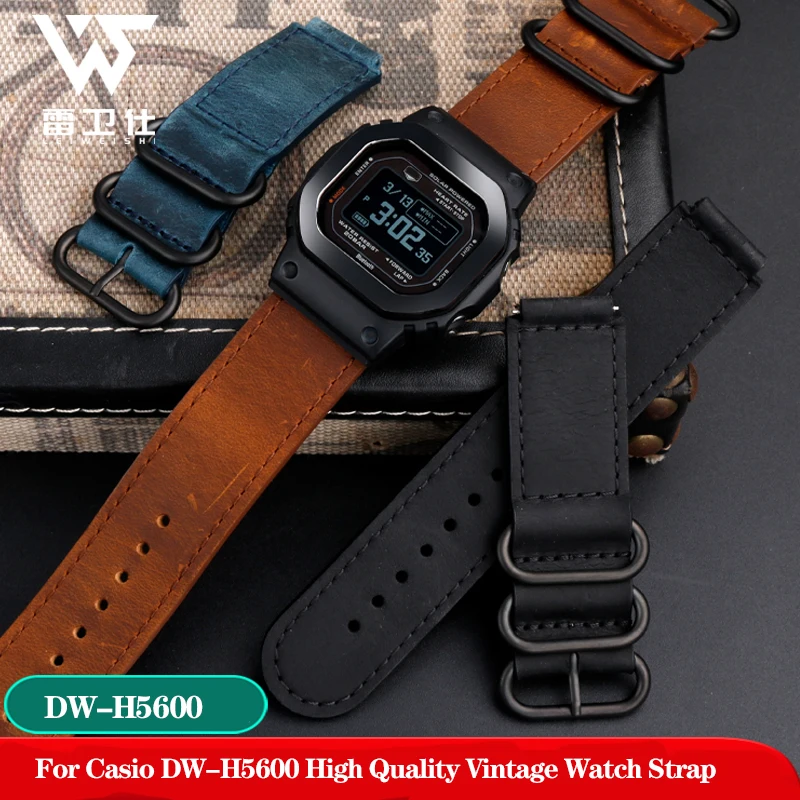 Bracciale In Vera Pelle Per Casio Dw-H5600 Dwh5600 Cinturino Piccolo Blocco Modificato Retro Vintage Catena Orologio In Pelle Bovina Cinturino Da Uomo