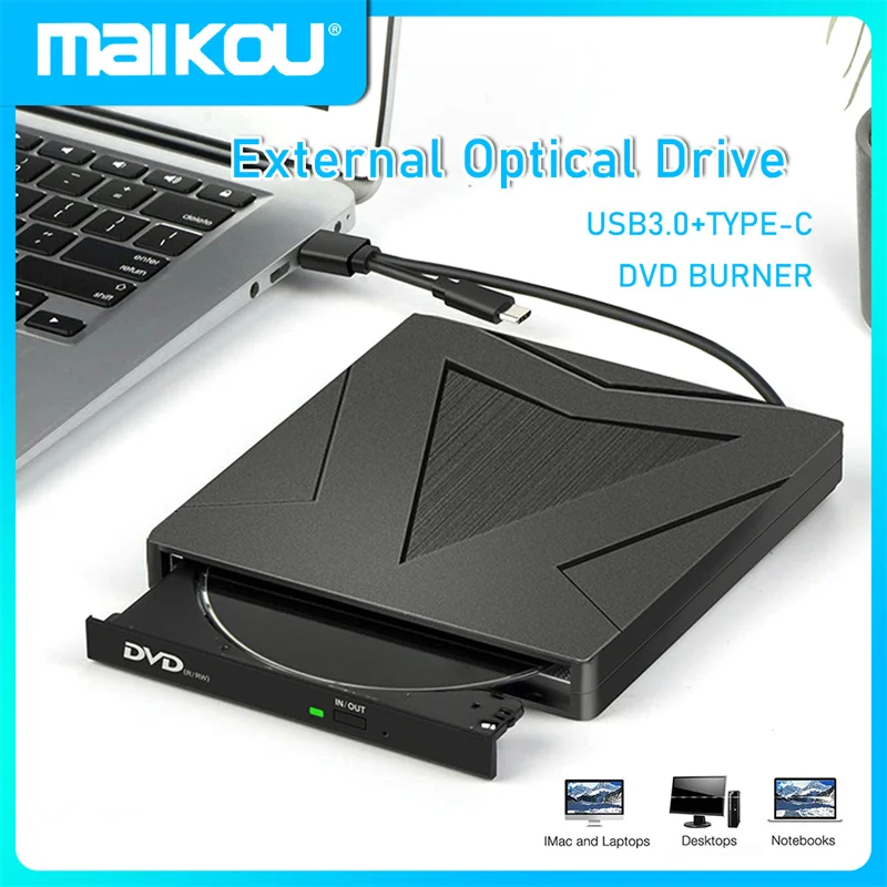 Type-C Usb 3.0 Unità Esterna Dvd Cd Computer Dvd-Rom 8X Cd-Rom 24X Masterizzatore Writer Recorder Per Windows Laptop Desktop