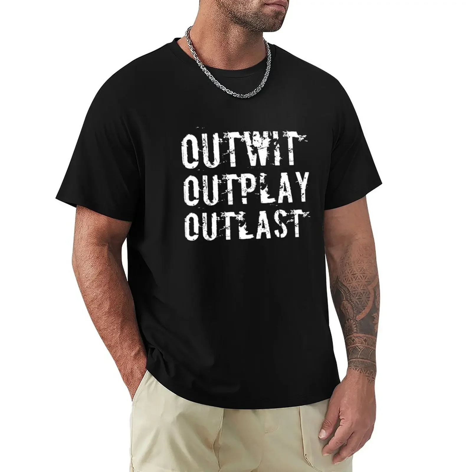 Outwit Outplay Outlast T-Shirt Sport Fans Funnys Plain White T-Shirt Uomo