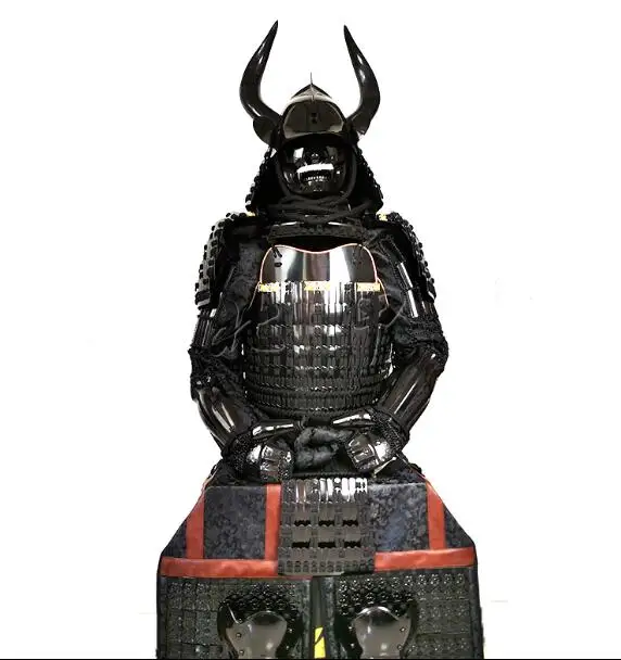 Armatura Samurai Giapponese Corna Nere Antico Esercito Generale Indossabile Uomini Ferro Vintage