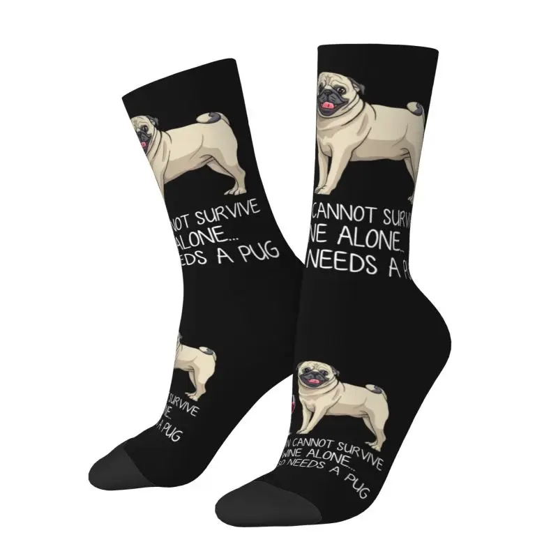 Funny Pug Dog And Wine Mens Crew Socks Unisex Novità Puppy Cartoon Primavera Estate Autunno Inverno Dress Socks