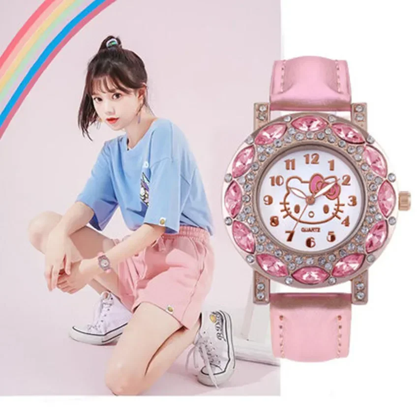 Sanrio Hello Kitty Watch Diamond Lady Orologio Al Quarzo Kids Student Cute Cartoon Toy Watch Girl Gift