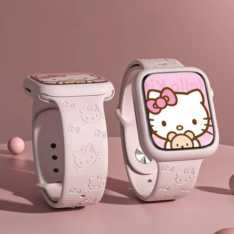 Sanrio Hello Kitty Kawaii Strap Apple Watch Strap Incisione In Silicone Cartoon Print Toy Iwatch 8 Ultra 7 Se Girl Gift
