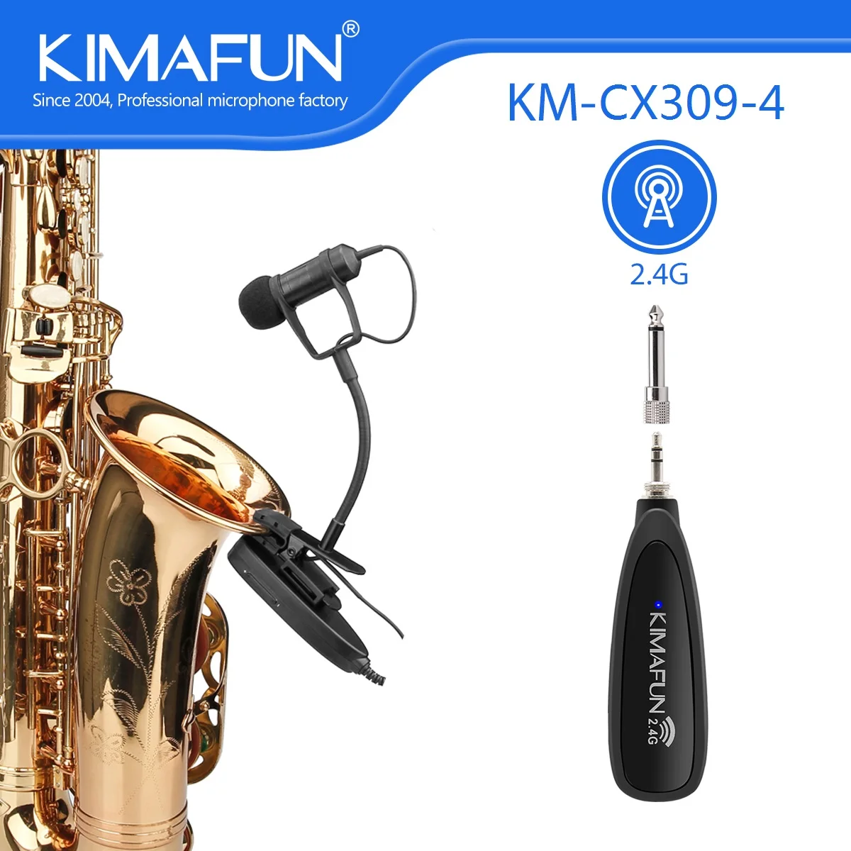 Kimafun 2.4G Sistema Microfono Wireless Clip On Mic Per Sassofono Tromba Tronbone Horn Tuba Strumenti Musicali Musicisti
