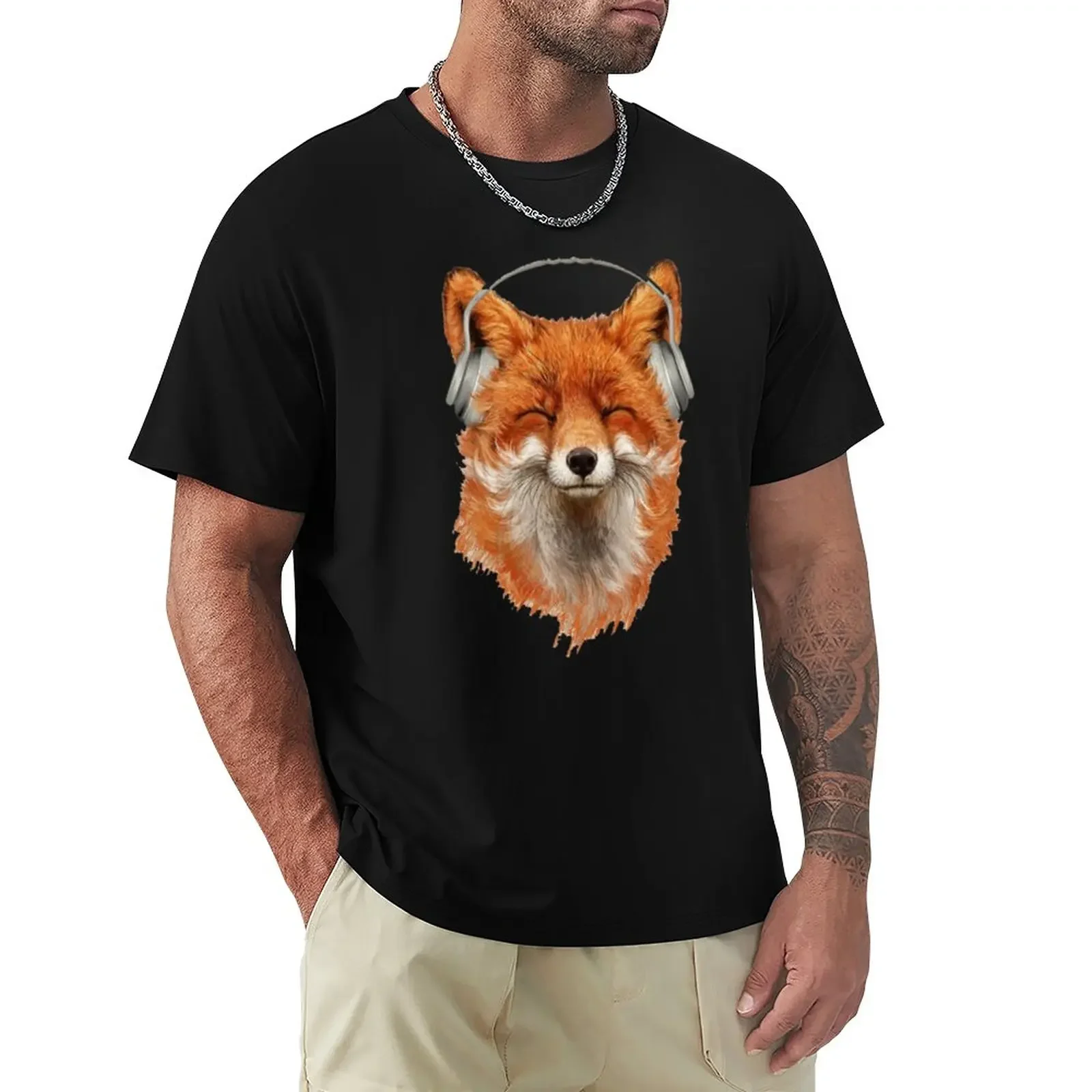 Virtual Fox Dj Music T-Shirt Sport Fans Heavyweights Anime T-Shirt Per Uomo Cotone