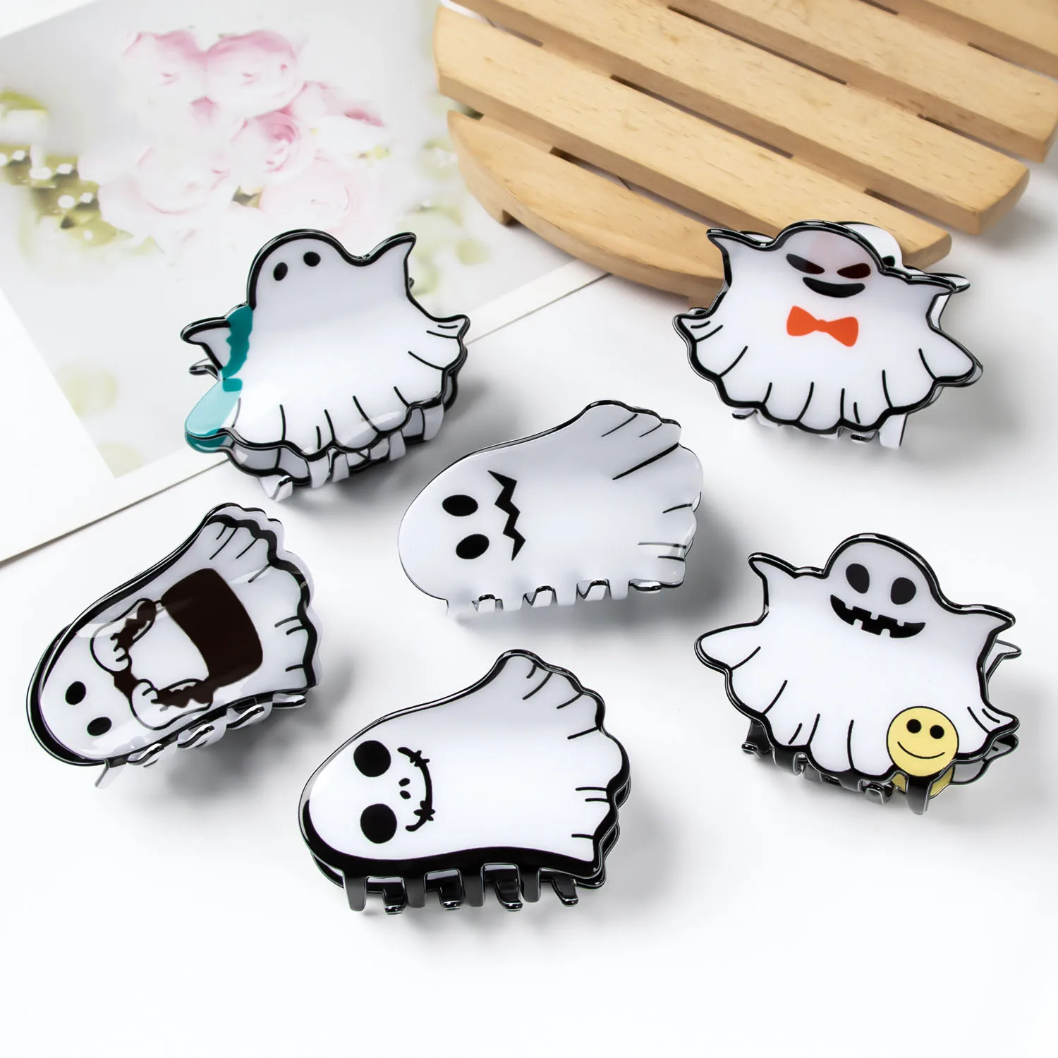 Muweordy Cute White Naughty Ghost Hair Clip Halloween Hair Claw Party Copricapo Per Ragazze Personalità Creativa Accessori Per Capelli