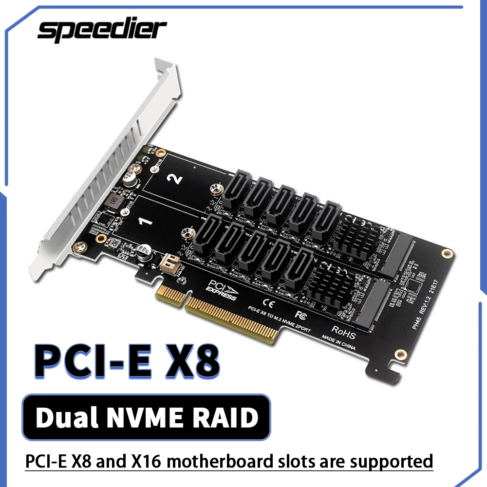Riser Dual M.2 Nvme Raid Pcie X8 Split Card A Sata 3.0 Scheda Adattatore Di Espansione A 10 Porte M2 Pci-E 8X Jmb585 Chip