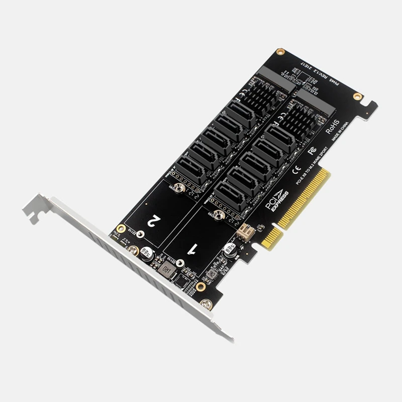 Riser Dual M.2 Nvme Raid Pcie X8 Split Card To Sata 3.0 Scheda Adattatore Di Espansione A 10 Porte M2 Pci-E 8X Jmb585 Chip