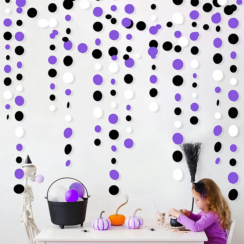 Viola Nero Halloween Birthday Decoration Purple Circle Ghirlande Polka Dot String Chain Hanging Paper Streamer Festa Di Laurea
