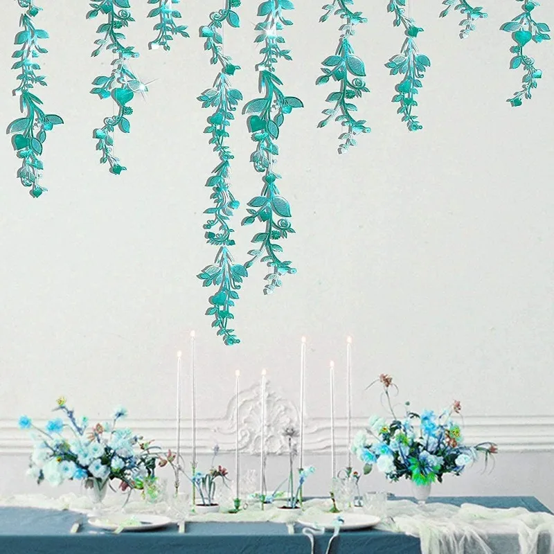 24Pcs Teal Blue Leaf Flower Banner Decorazioni Di Nozze Per Emerald Greem Party Garland Hanging Leaves Vines Streamers Sfondo