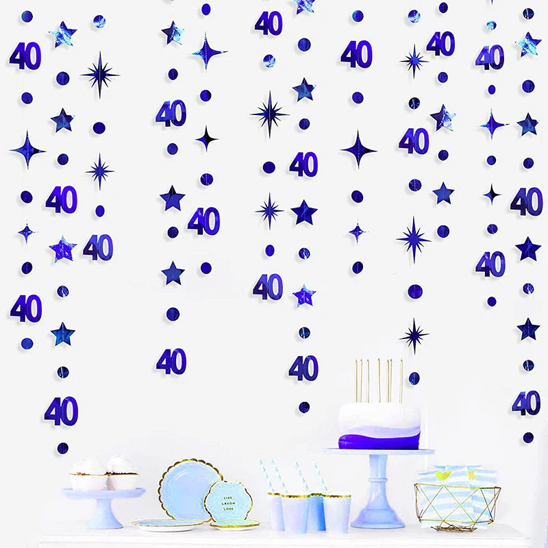 4M Blu Navy 40Th 30Th Birthday Banner Decorazioni 30 Circle Dot Twinkle Star Garland Streamers 40Th Anniversary Party Supplies