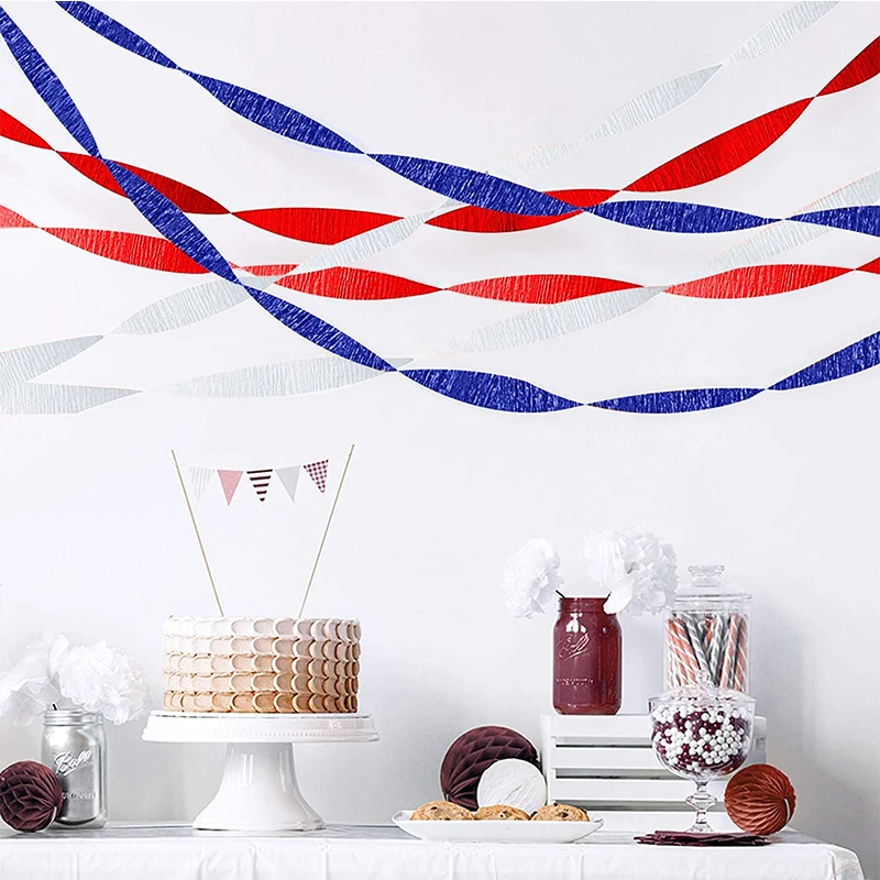 Red Blue White Crepe Paper Streamer Roll Tema Patriottico Hanging Party Decoration 4 Luglio Party Ghirlande Backdop Supplies