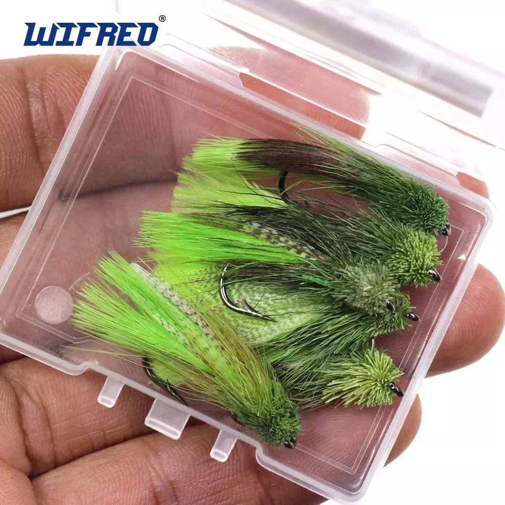 Wifreo 3Pcs Green Zoo Cougar Streamer Fly Con Gancio Spinato Slow Sink Sculpin Imitazione Trota Pesca Mosche Richiamo Esca Artificiale