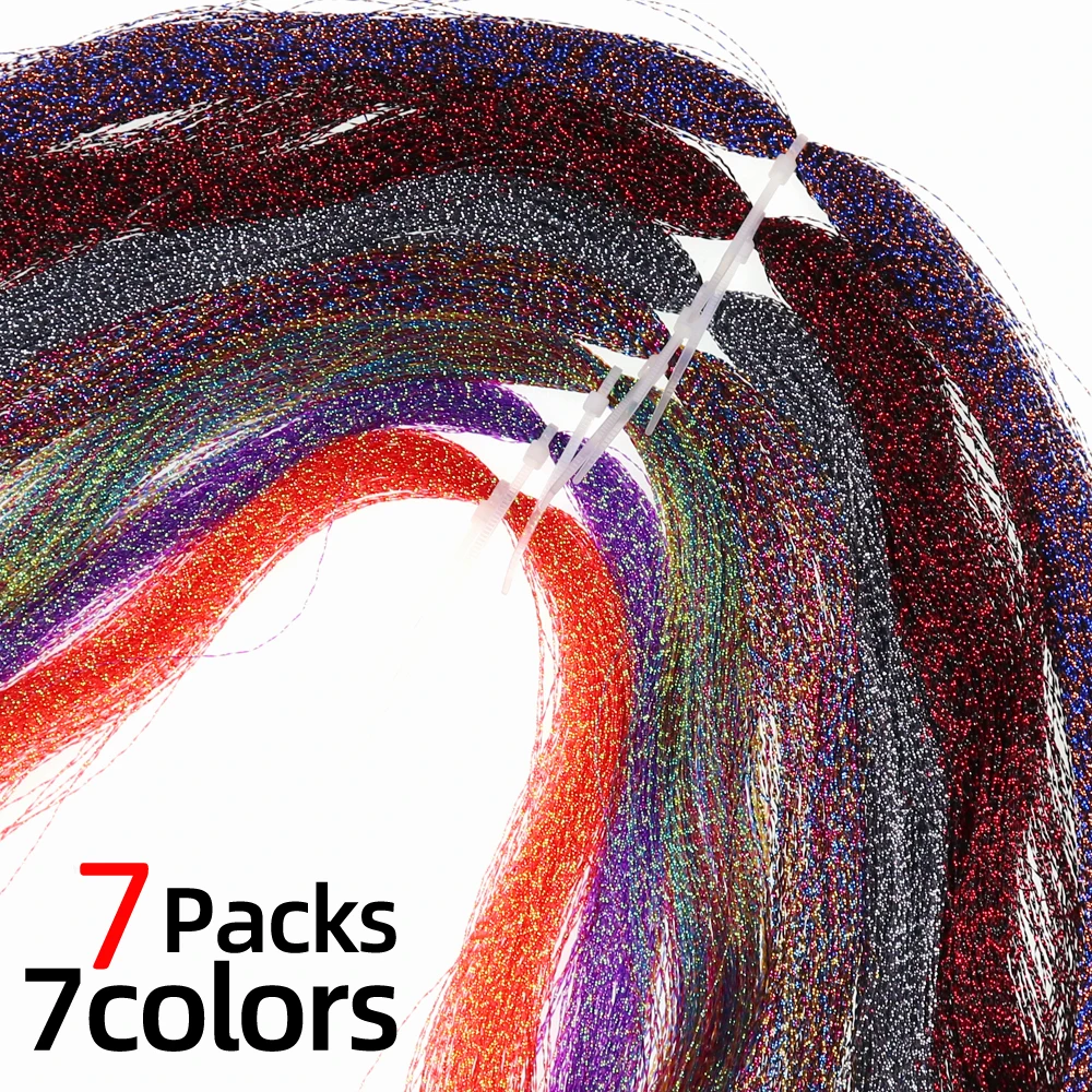 Wifreo 7Packs Hue Crystal Flashabou Pesca A Mosca Legatura Grizzly Krystal Flashabou Per Assist Jig Hook Saltwater Flasher Rigs Mosche