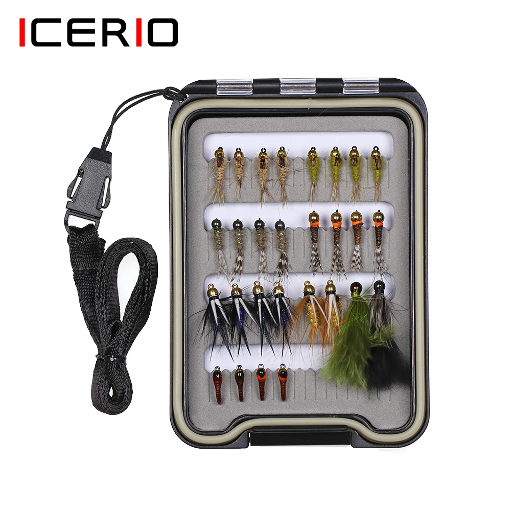 Icerio 28Pcs Kit Mosche Da Pesca A Mosca Assortimento Di Mosche Trota Bass Fishing Con Fly Box Mosche Bagnate Secche Ninfs Streamers Esche Artificiali