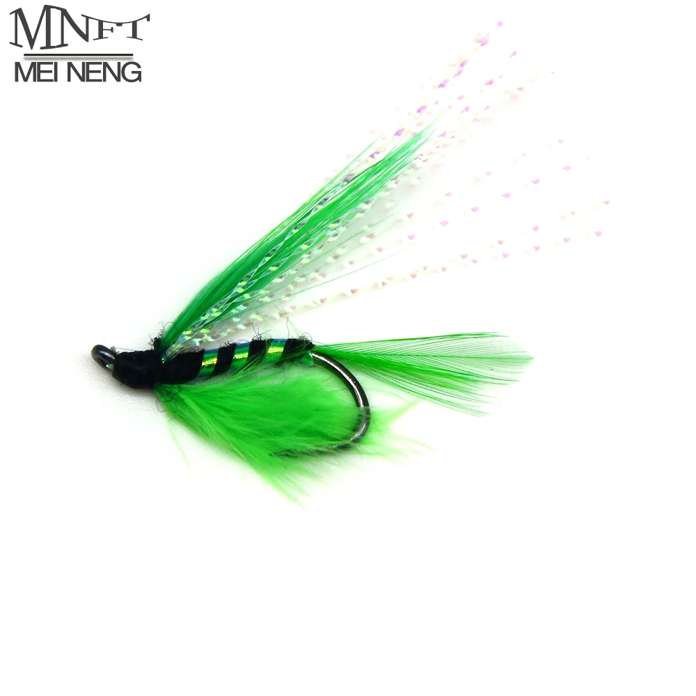 Mnft 10 Pz 6 # Comedone Verde Flash Streamer Fly Trota Comedone Pesca Mosche Gancio Richiamo Di Pesce