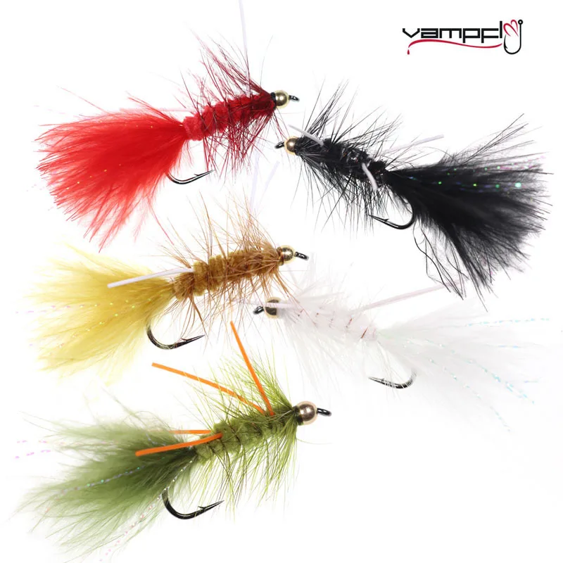 Vampfly 5Pcs Crystal Flash Lanoso Bugger Streamer Fly Baits Pike Bass Trout Fly Fishing Lure