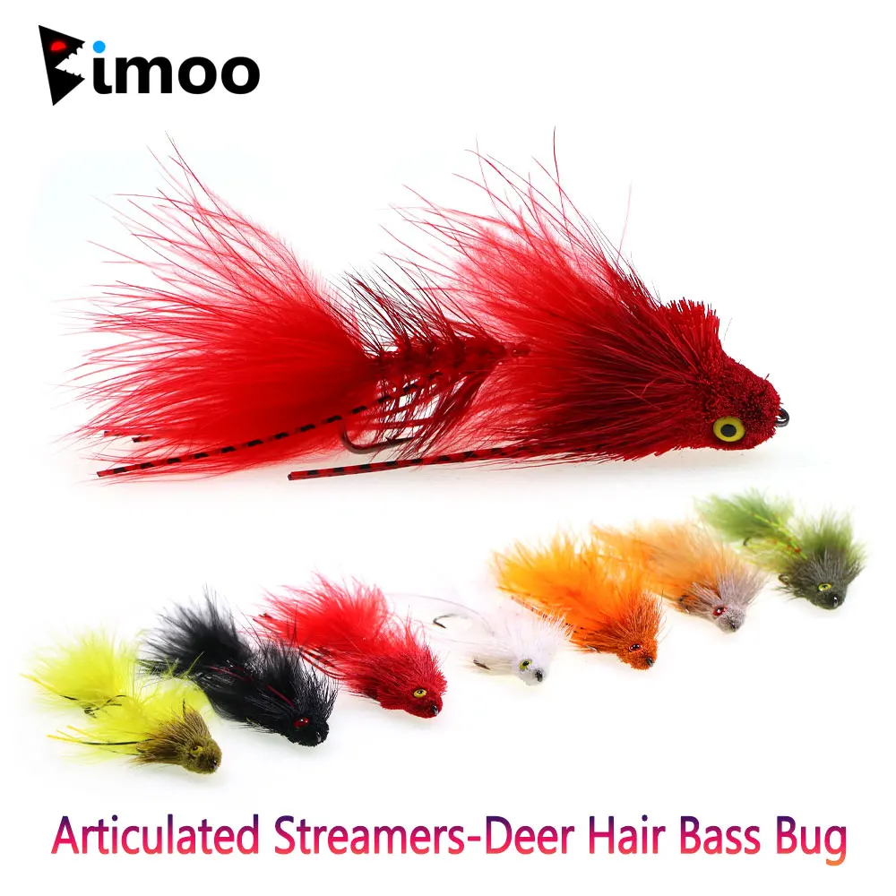 Bimoo 2Pcs Streamer Articolato Fly Deer Hair Bass Bug Fish Spine Streamer Big Game Fishing Sea Fishing Pike Trout Fishing Lures