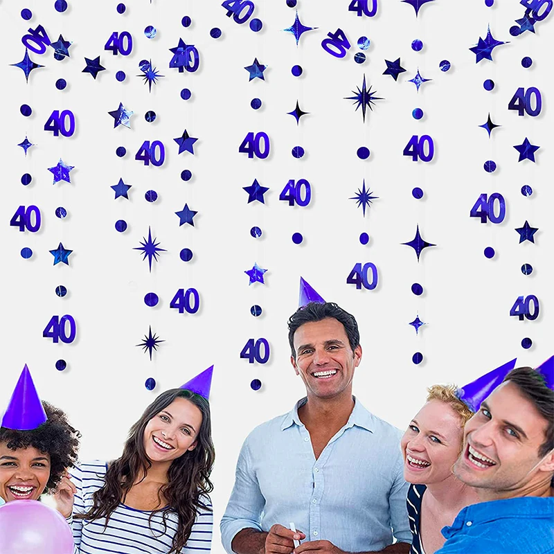 Royal Blue 40Th Birthday Decoration Numero 30 40 Circle Dot Twinkle Star Forty Garland Streamer 40Th Anniversary Party Supplies
