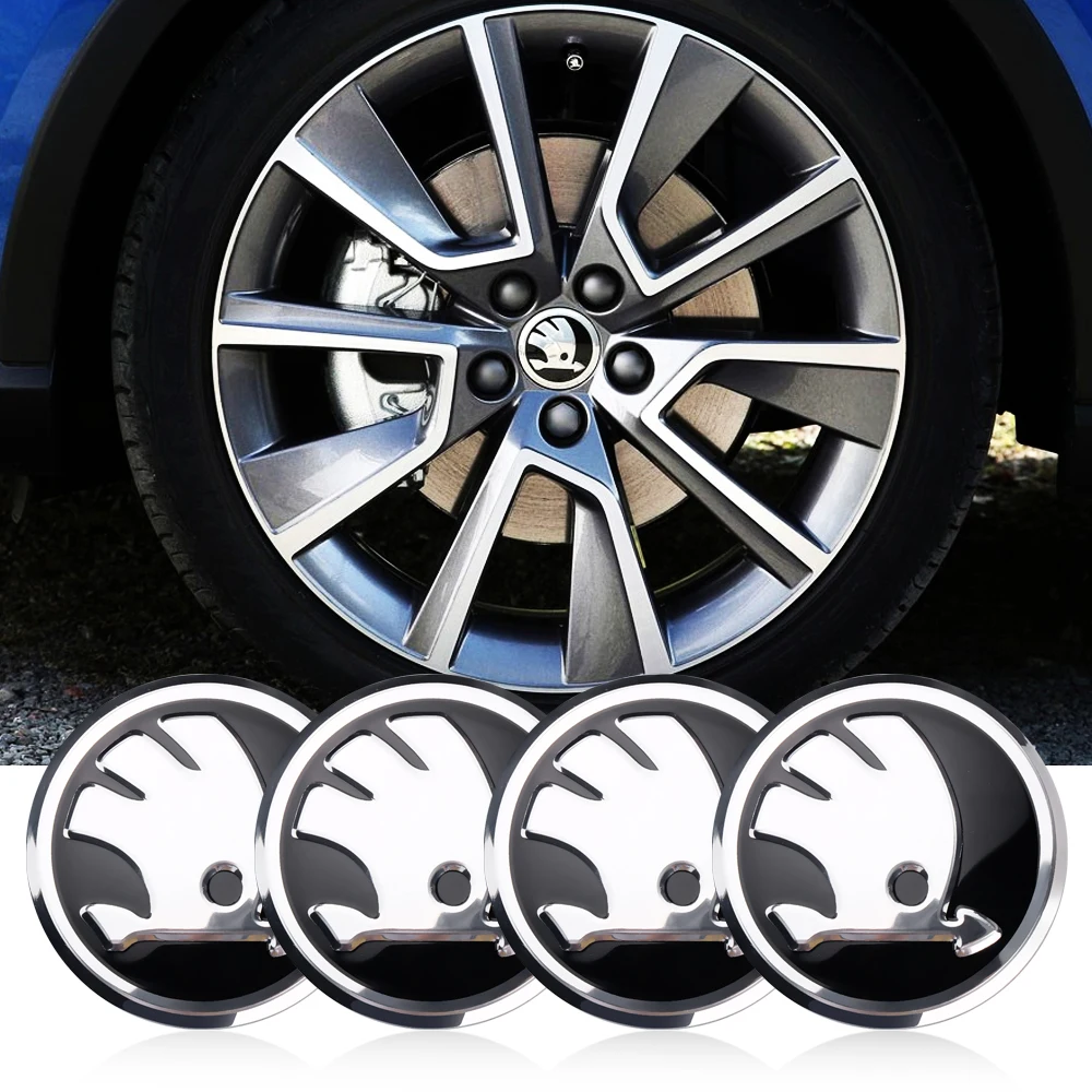 4Pc 56Mm Car Styling Wheel Center Hub Cap Sticker Decorazione Automatica Decalcomanie Per Skoda Octavia A5 Fabia Superb Kodiaq Vrs Vii Scala
