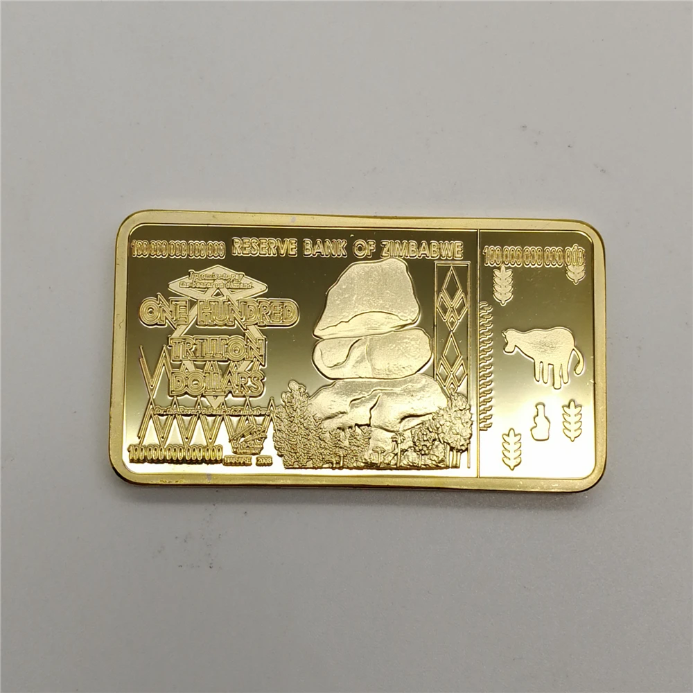 Per La Collezione Zimbabwe $100 Trilioni Di Dollari Placcati Dorati E Lingotti Bar Riserva Banca Dello Zimbabwe Decorazione Della Tavola Della Moneta