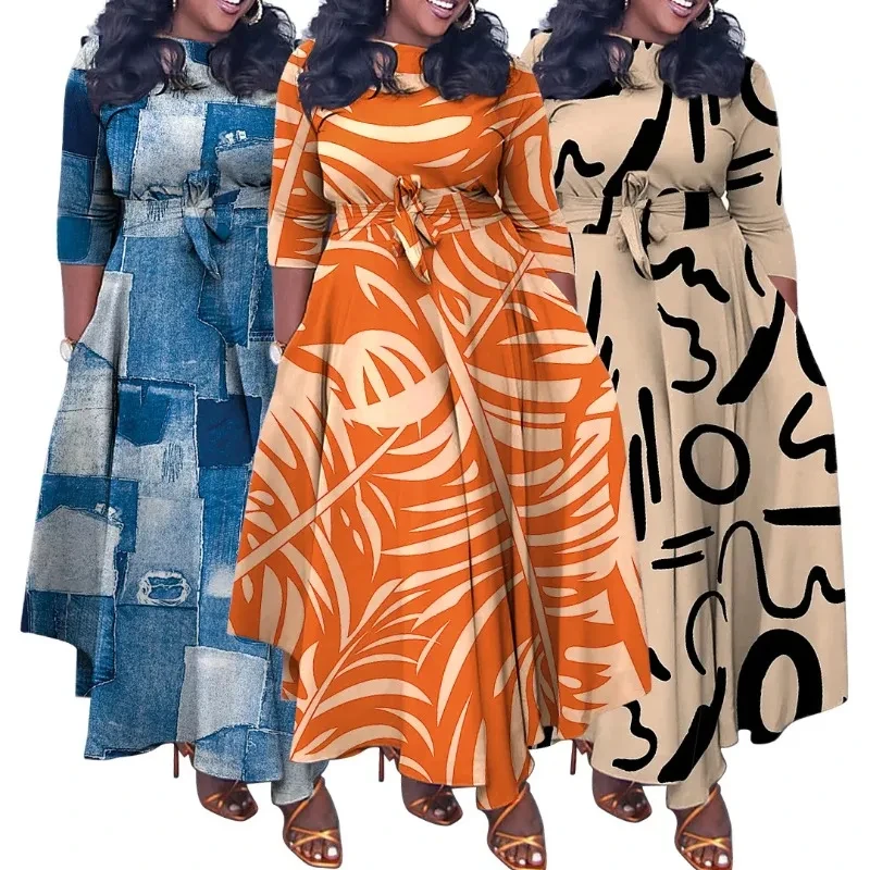 Abiti Africani Per Le Donne Plus Size Poliestere New Vetement Femme Dashiki Abaya Print Maxi Dress Africa Clothes Dashiki Ankara