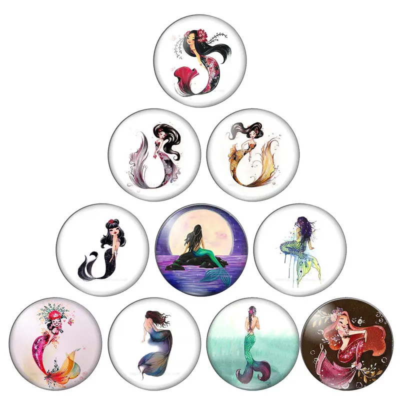 Cartoon Mermaid Girls Art Paintings 10Mm/12Mm/18Mm/20Mm/25Mm Round Photo Glass Cabochon Demo Retro Piatto Risultati