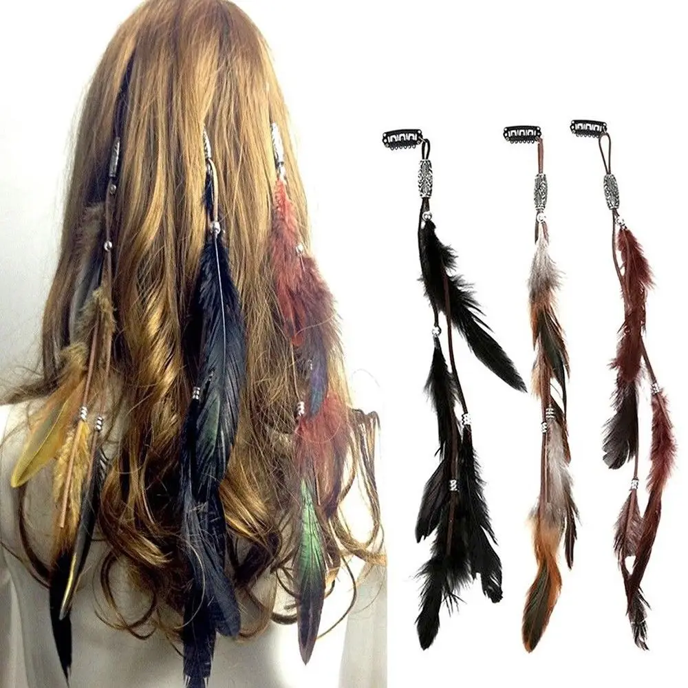 Accessori Per Capelli Con Piume Vintage Fascia Per Capelli Bohémien Indiana Crunchies Fasce Elastiche Per Capelli Donna Ragazza Tessitura Corda Per Ca