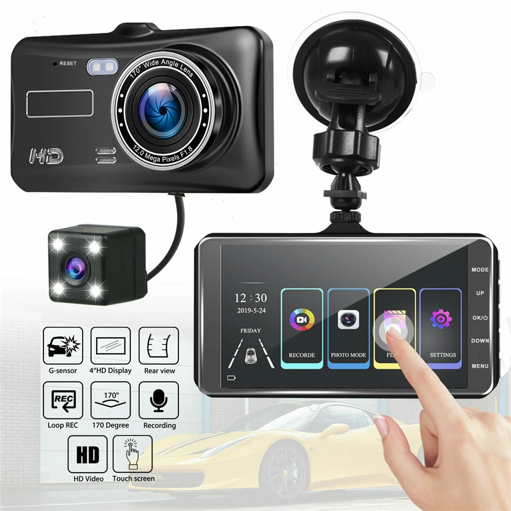 4 "1080P Dual Lens Car Dvr Dash Cam Videoregistratore Touch Screen Camera G-Sensor Photography Car Electronics
