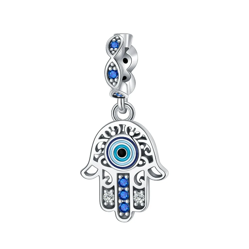 925 Sterling Silver Devil'S Eye Palm Ciondolo Charm Fit Originale Pandora Bracciale Charm Bead Collana Gioielli Femminili Fai Da Te.