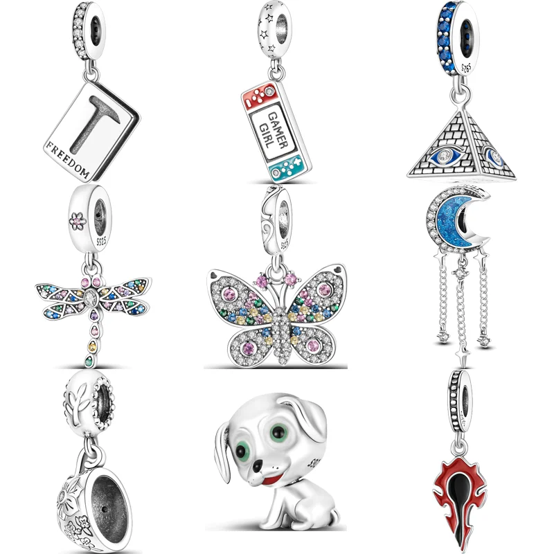 925 Sterling Silver Colorful Butterfly Dragonfly Stars Moon Pyramid Eyes Beads Fit Original Pandora Charm Bracciale Gioielli Da Donna