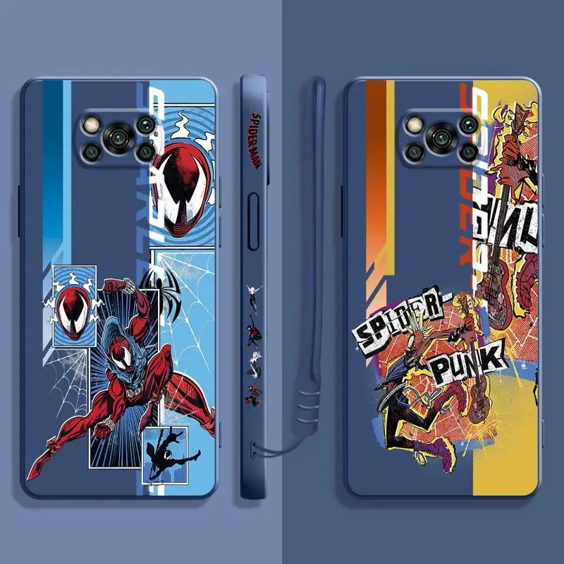 Spider Man Punk Hobie Square Liquid Phone Case Per Xiaomi Poco X3 X4 Nfc M3 M4 M5 Pro F3 Gt Per Mi 10 11 12 Lite 12T 11T 10S 10T