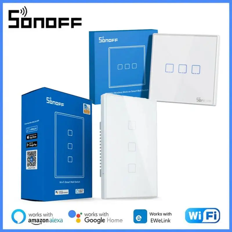 Sonoff Tx Series T0 Eu/ Uk/ Us Smart Home Switch Wifi Touch Switch Wall Light Switch Wireless App Telecomando Vocale