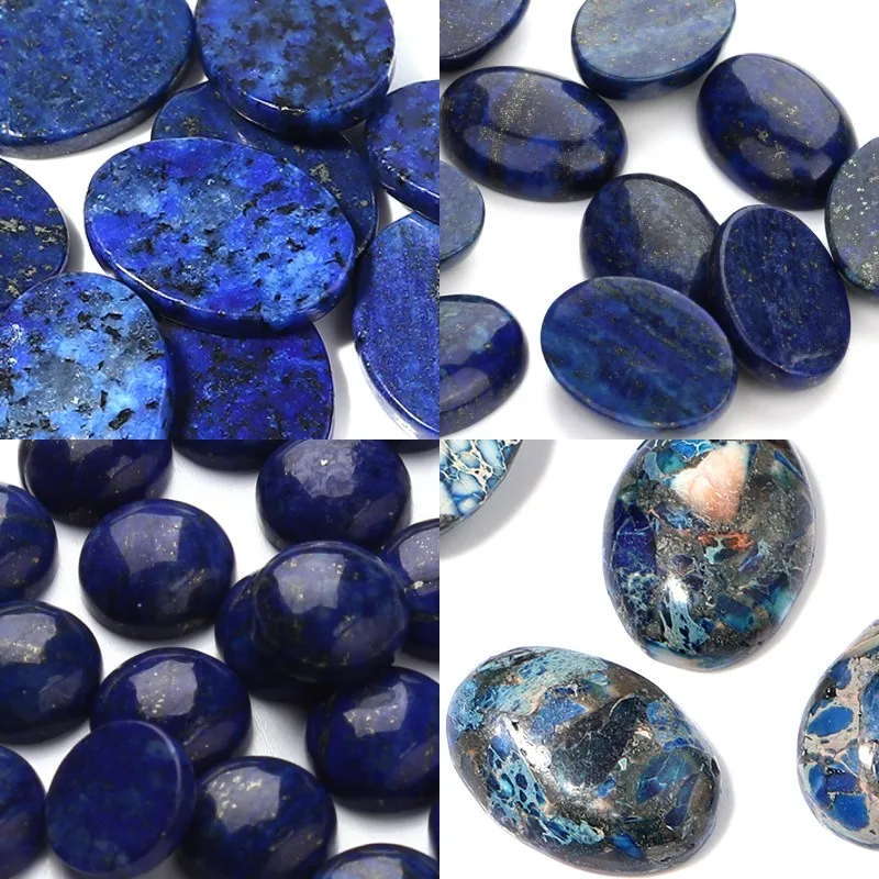 2-10 Pz/Pacco Lapislazzuli Cabochon Pietra Naturale Ovale/Rotondo/Piatto Cabochon Posteriore Piatto Cammeo Cabochon Distanziali Per La Creazione Di Gi