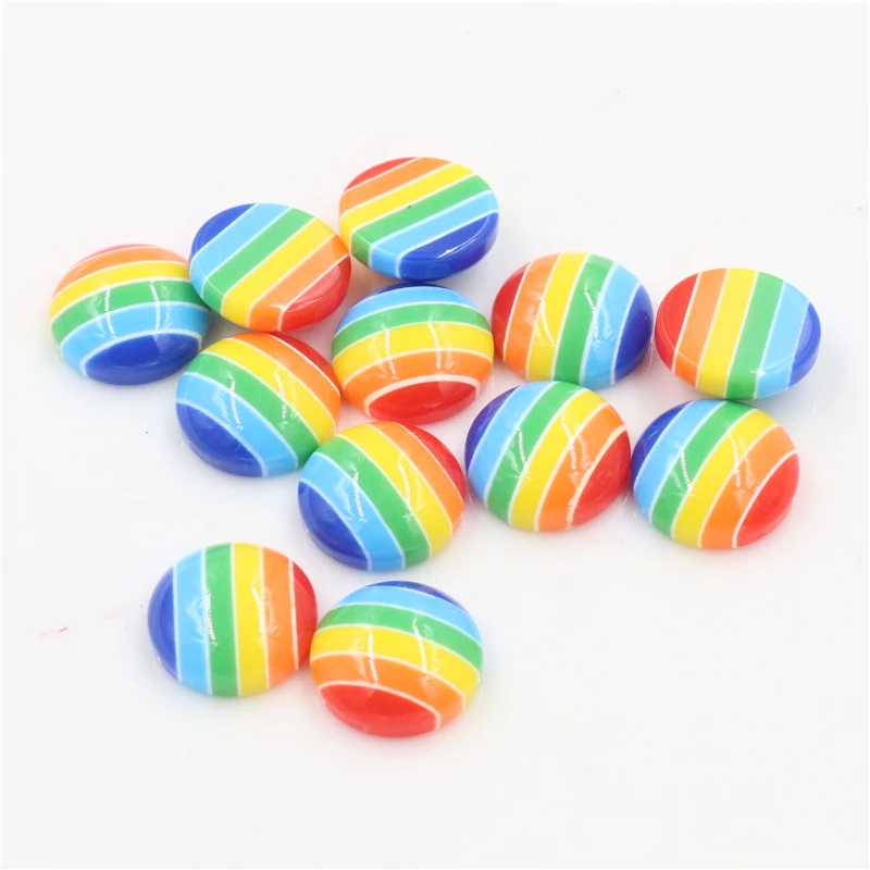 Di Nuovo Modo 40Pcs 12 Millimetri Arcobaleno Di Colori Della Banda Di Stile Resina Della Parte Posteriore Piana Cabochons Fit 12 Millimetri Cameo Di B