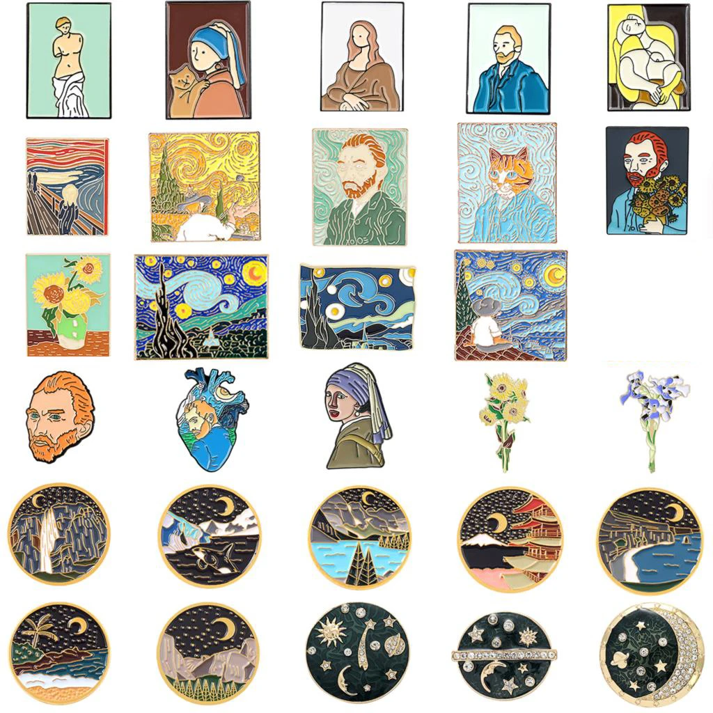Van Gogh Spilla Pittura A Olio Spilla Van Gogh Spilla Galaxy Spilla Stella Luna Girasole Spilla Artistica Spilla Van Gogh