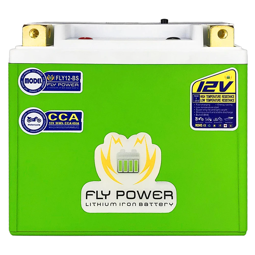 Fly12-Bs Batteria Moto 12V 8Ah 96Wh 450Cca Batteria Di Avviamento Sostituisce Ctx12-Bs 51012 Gtx12-Bs Ytx12-Bs Esente Da Manutenzione