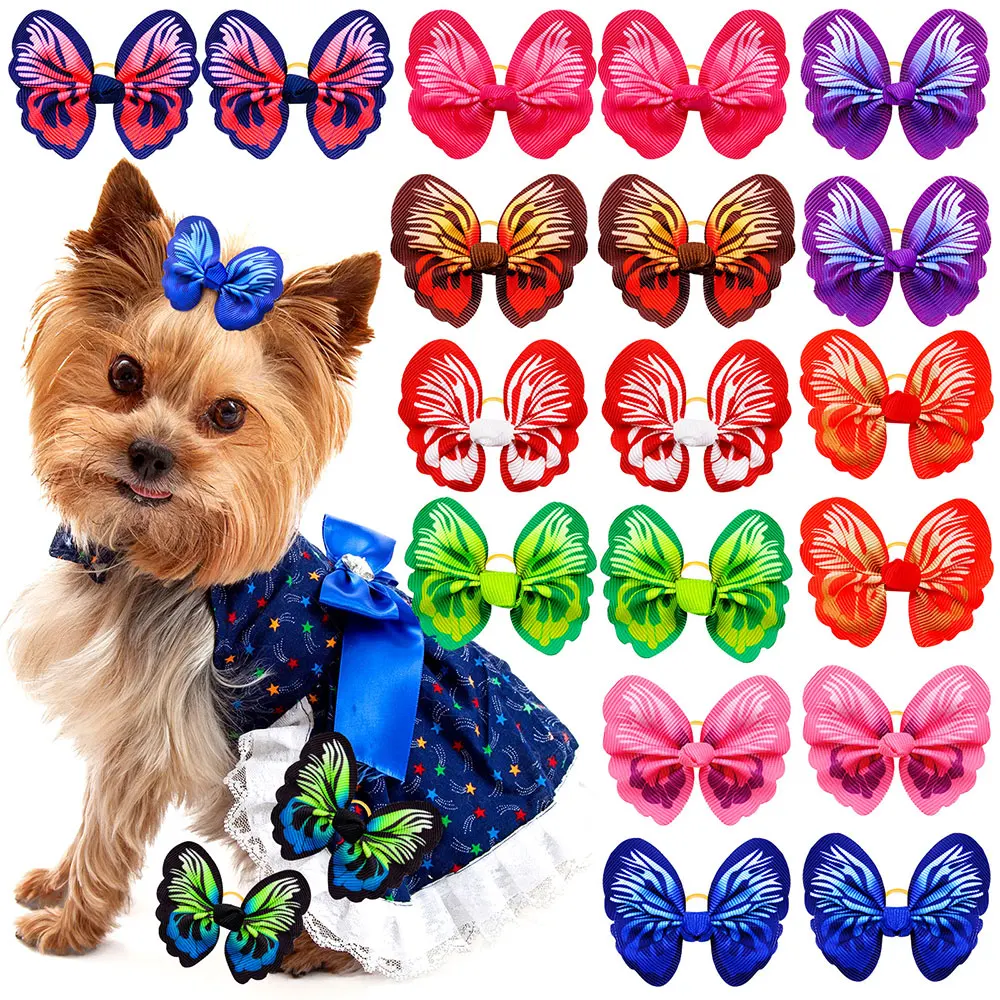 20Pcs New Pet Puppy Dog Cat Hair Bows Beautiful Butterfly Bows Pet Dog Grooming Accessorio Per Capelli Topknot Pet Supplies
