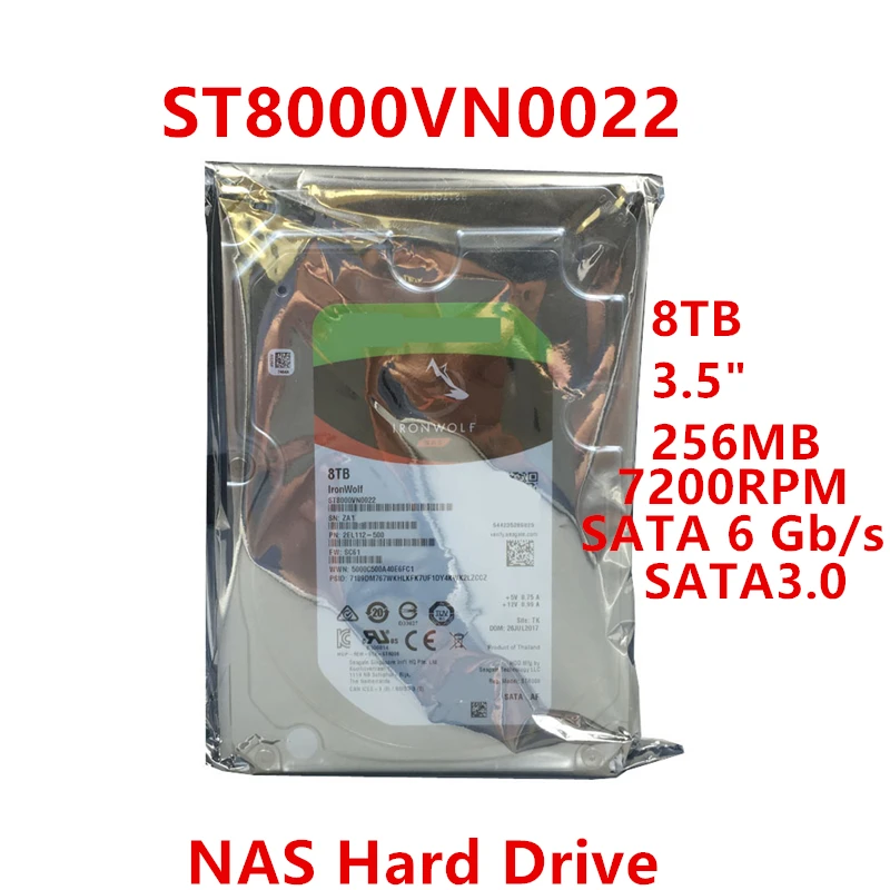 Nuovo Hdd Originale Per Seagate 8Tb 3.5 "Sata 6 Gb/S 256Mb 7200Rpm Per Hdd Interno Per Hdd Nas Per St8000Vn0022