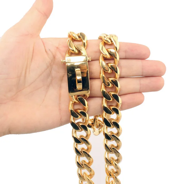 20Mm Heavy Duty 18K Oro Acciaio Inossidabile Personalizzato Cane Girocollo Catena Collare Collana Gioielli Catena Cubana Per Cani A Maglia