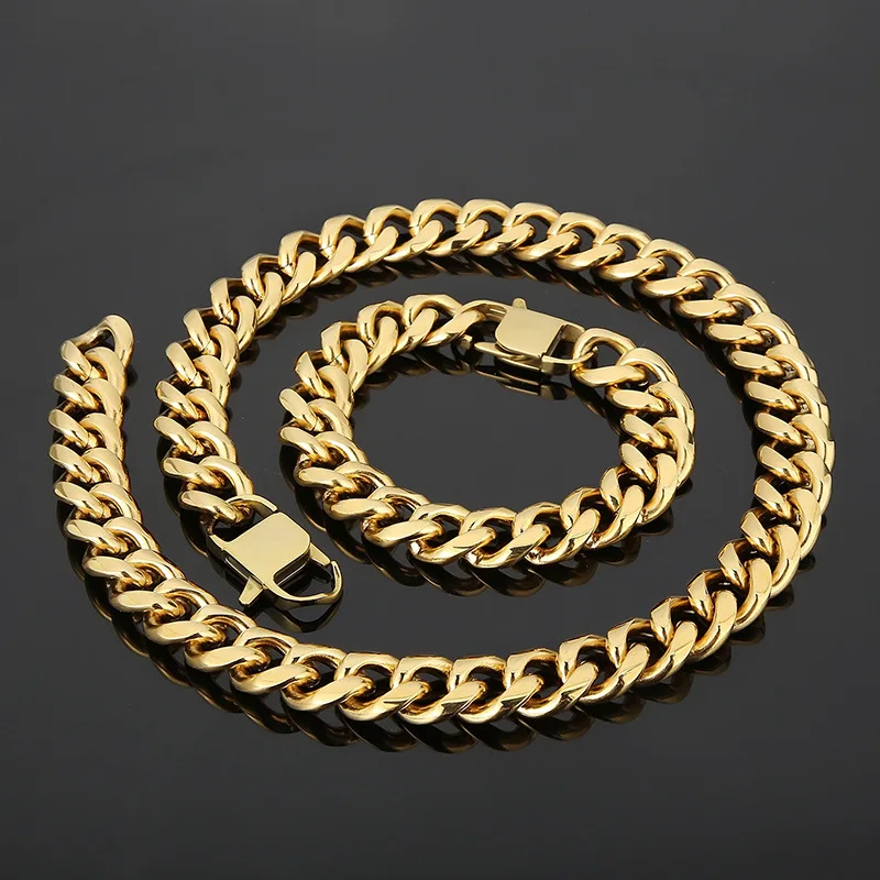 15Mm 18K Oro Piatto In Acciaio Inox Curb Catena A Maglia Cubana Collana Uomo Donna Punk Hiphop Moda Bici Biker Collane Gioielli